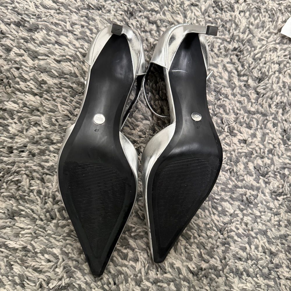 Zara Silver Women's Ankle Strap Heels Size 41/10 - Picture 9 of 9